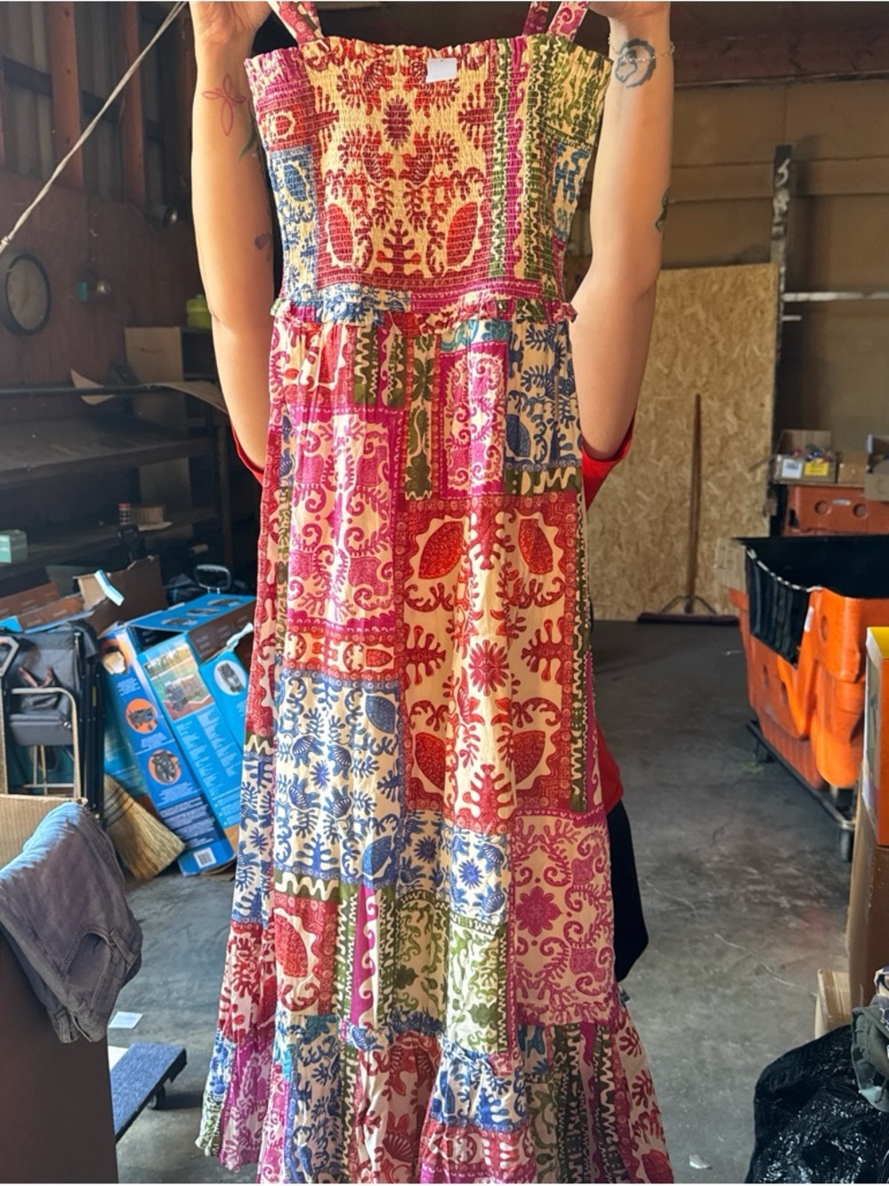 Boho Patchwork Maxi Dress for women- Multicolor